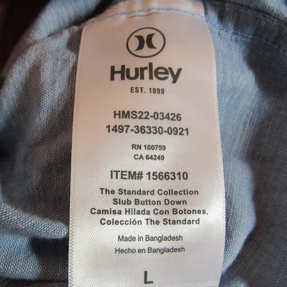 NWT Hurley Light Blue Short Sleeve Slub Button-Down Size Large 100% Cotton - Picture 9 of 12